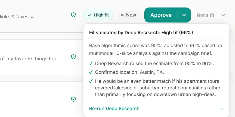 Lobby fit validation showing current content and confirmed location